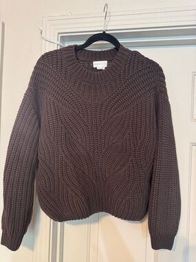 APRICOT Brown Textured Cable Knit Crew Neck Sweater